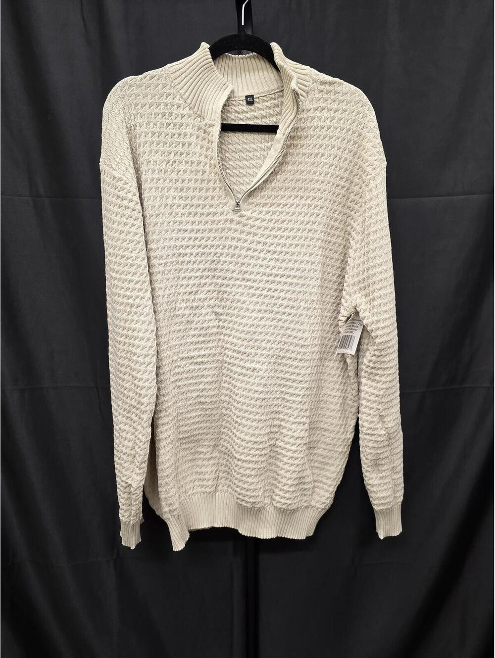 Men's Sweater Casual Knitted Zip Sweater Mock Neck Pullover Khaki